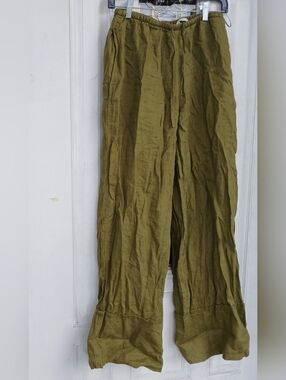Zara Olive Green Wide-Leg Linen Pants